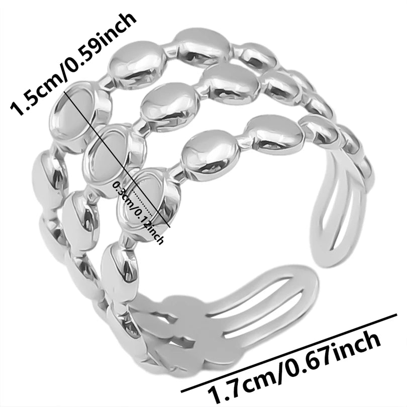 خواتم من الفولاذ المقاوم للصدأ بتصميم هندسي دائري بيضاوي على شكل قلب، قابلة للتعديل، مصنوعة يدويًا، مناسبة للنساء والرجال، بتصميم مفتوح.