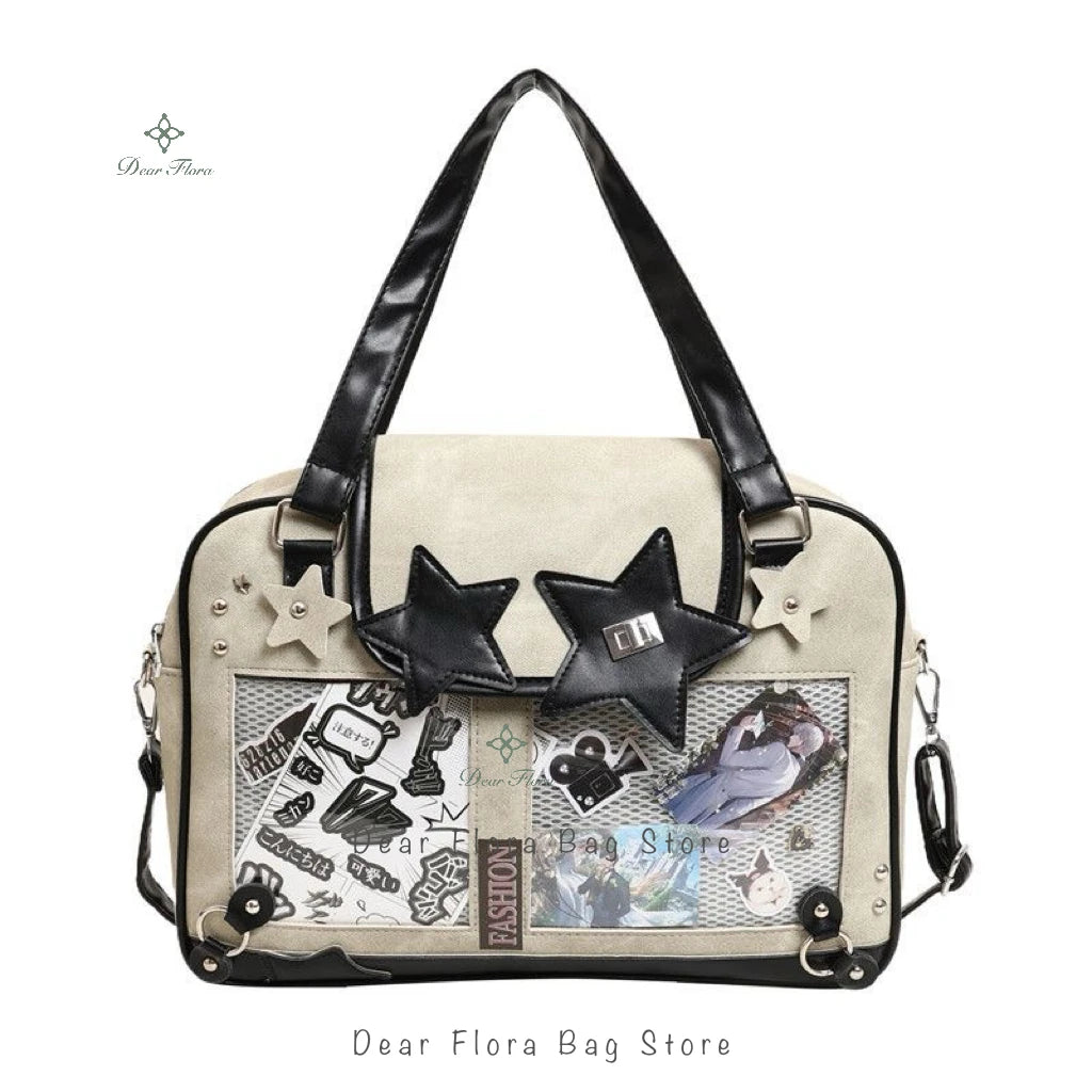 حقيبة Y2K Trendy Star Ita Bag من Lolita Girl ذات الجيب الشفاف وحقيبة كروس أنيقة للنساء حقيبة كتف أنيقة ومحفظة وحقيبة يد