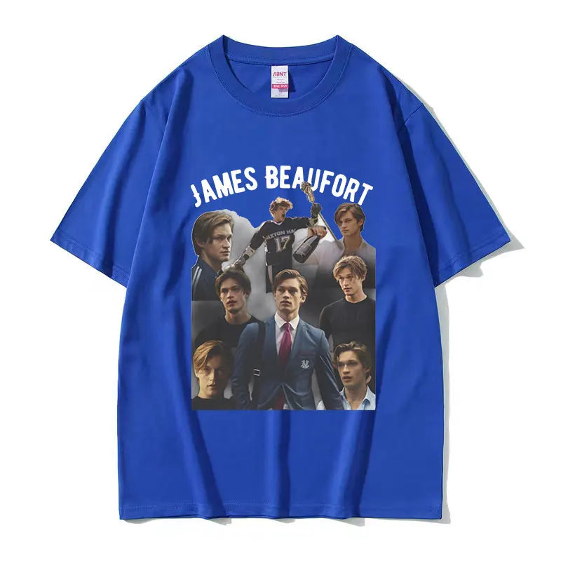 تي شيرت ماكستون هول جيمس بوفورت بطبعة جرافيكية للرجال، تي شيرت عصري بأكمام قصيرة، تي شيرت قطني كبير الحجم برقبة دائرية للجنسين