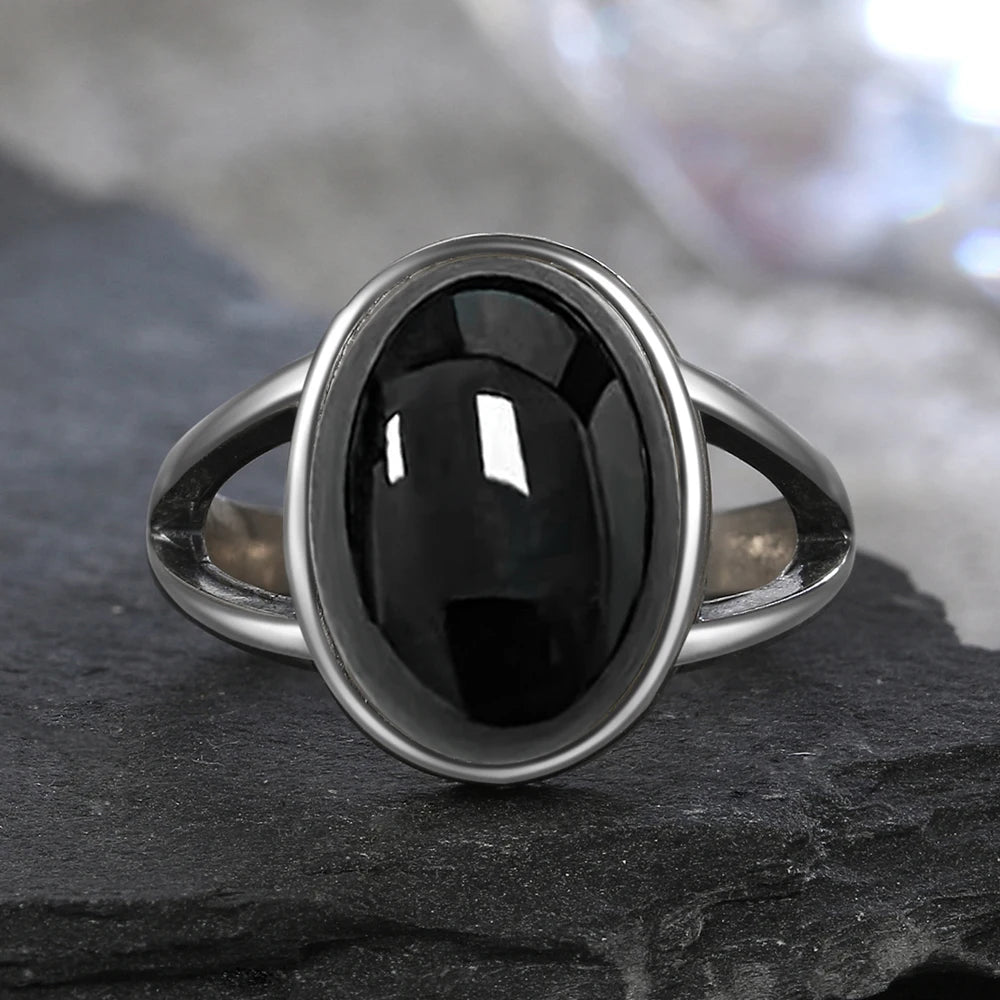 925 Sterling Silver Ring Natural 10*14mm Moonstone Rings Oval Large Gemstone Vintage Fine Jewelry for Women Men