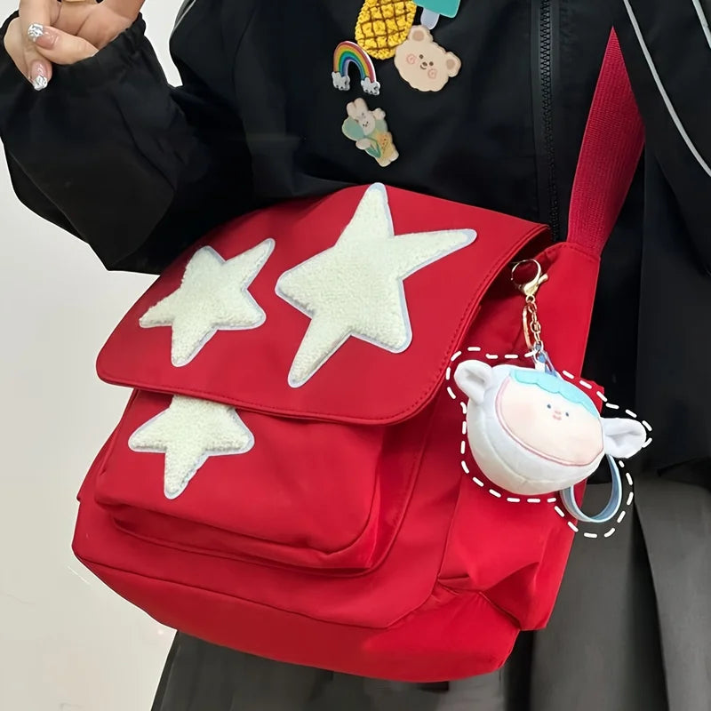 حقيبة كتف لطيفة مطبوعة بنجوم أكاديمية، حقيبة كبيرة بسعة كبيرة للطلاب، حقيبة كروس بودي كاجوال للتنقل، عبوة من قطعة واحدة