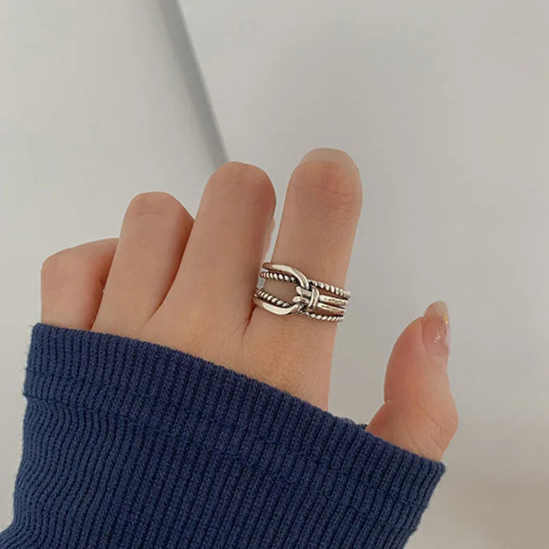 خاتم فينتفيل من الفضة الإسترليني عيار 925 للنساء والفتيات، هدية مثالية بتصميم ريترو عصري فريد من نوعه، مجوهرات هندسية غير متماثلة، خدمة توصيل مباشرة