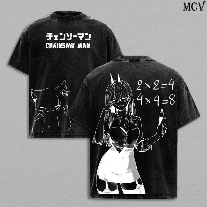تي شيرت رجالي ونسائي مطبوع عليه صورة فيلم أنمي جديد، رجل المنشار، Reze Rrc، مقاس كبير، بتصميم عتيق، بأكمام قصيرة فضفاضة، مطبوع عليه رسوم متحركة ومانجا