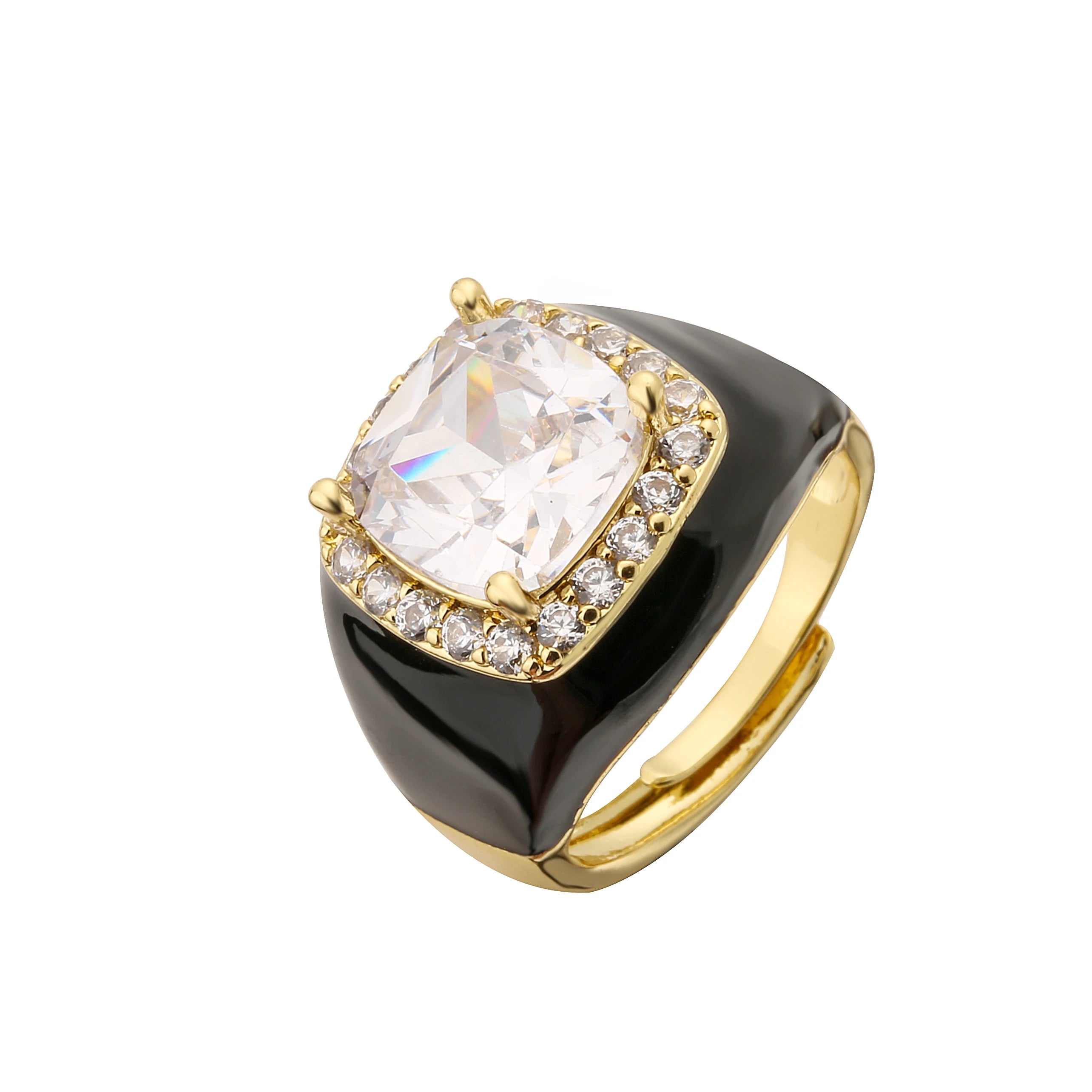 خاتم هيتشنغ مفتوح متعدد الألوان من الزركون الزيتي للنساء، مطلي بالذهب، قابل للتعديل، هدية مثالية.