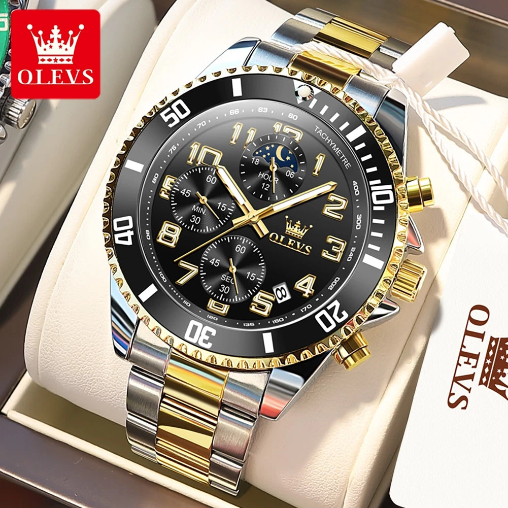 ساعات OLEVS 2926 للرجال ماركة أزياء جديدة فاخرة كوارتز ساعة بثلاثة موانئ صغيرة من الفولاذ المقاوم للصدأ ومقاومة للماء كرونوغراف