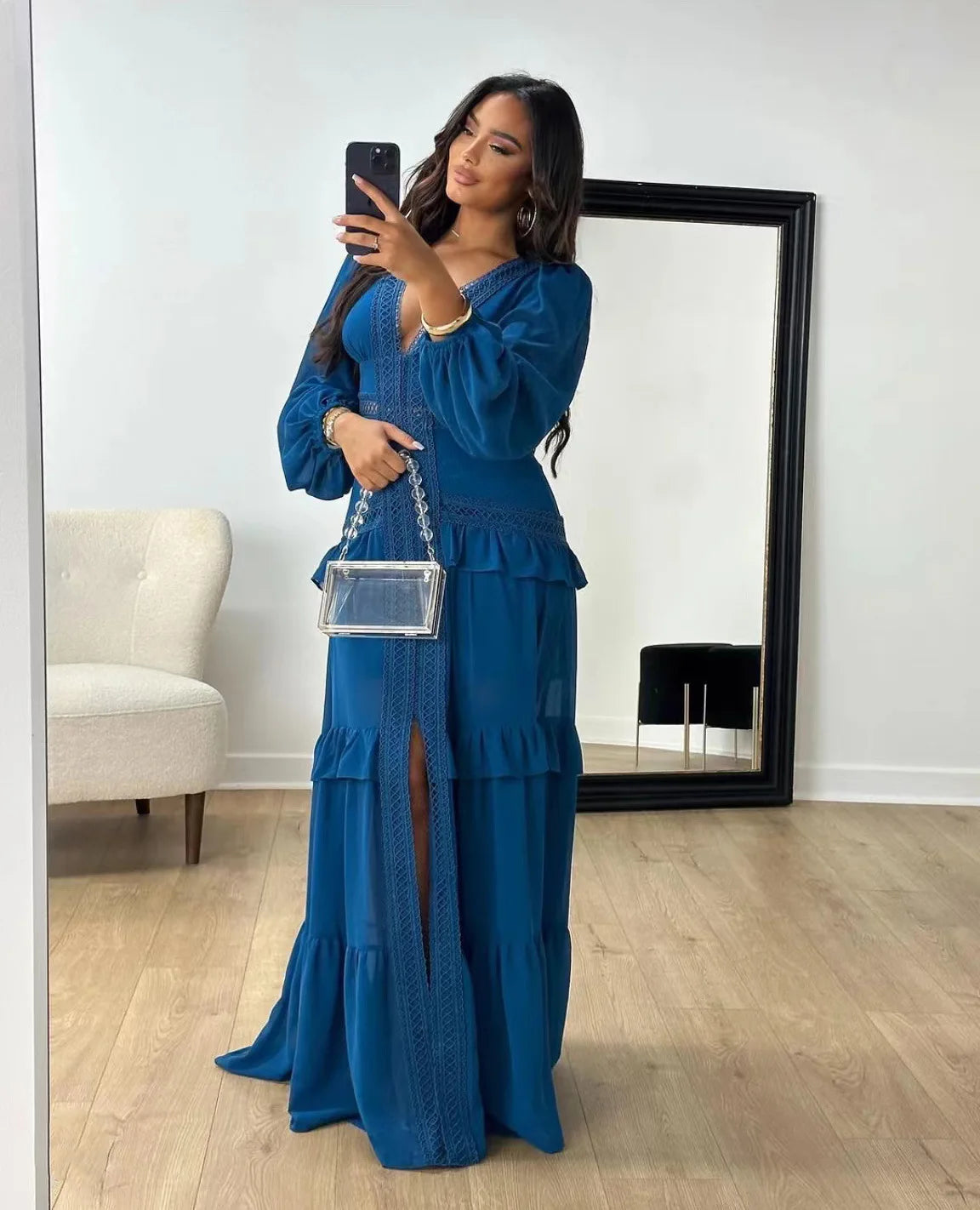 Women’s Long Dress Long Sleeve V-neck Maxi Dresses 2024 Autumn and Winter New in Dresses Party Evening Dresses for Women