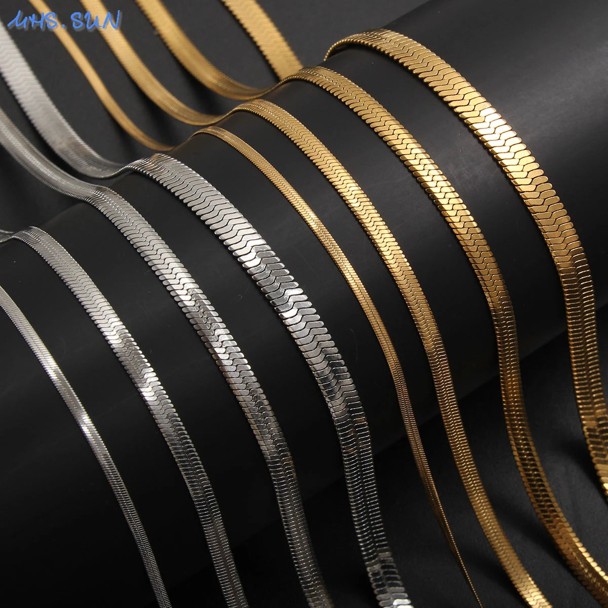 SUNSLL 2/3/4/5MM Stainless Steel Gold Silver Color Flat Herringbone Snake Chain Necklace For Women Men Waterproof Choker Jewelry