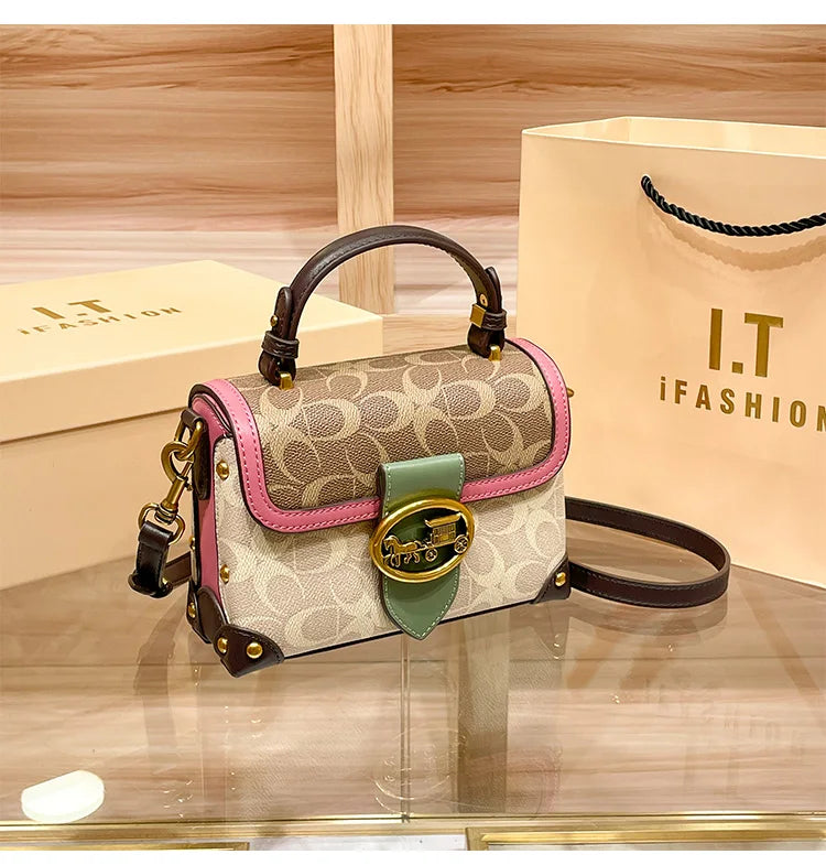 حقيبة يد صغيرة جديدة بتصميم بسيط وعصري، حقيبة نسائية بلون متناقض، حقيبة كروس بودي فاخرة، حقيبة صندوقية محمولة