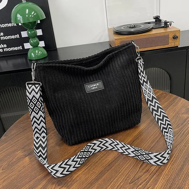 حقيبة كروس بودي كاجوال من قماش مخملي كبير الحجم، حقيبة توت نسائية أنيقة بسيطة، حقيبة كتف واحدة