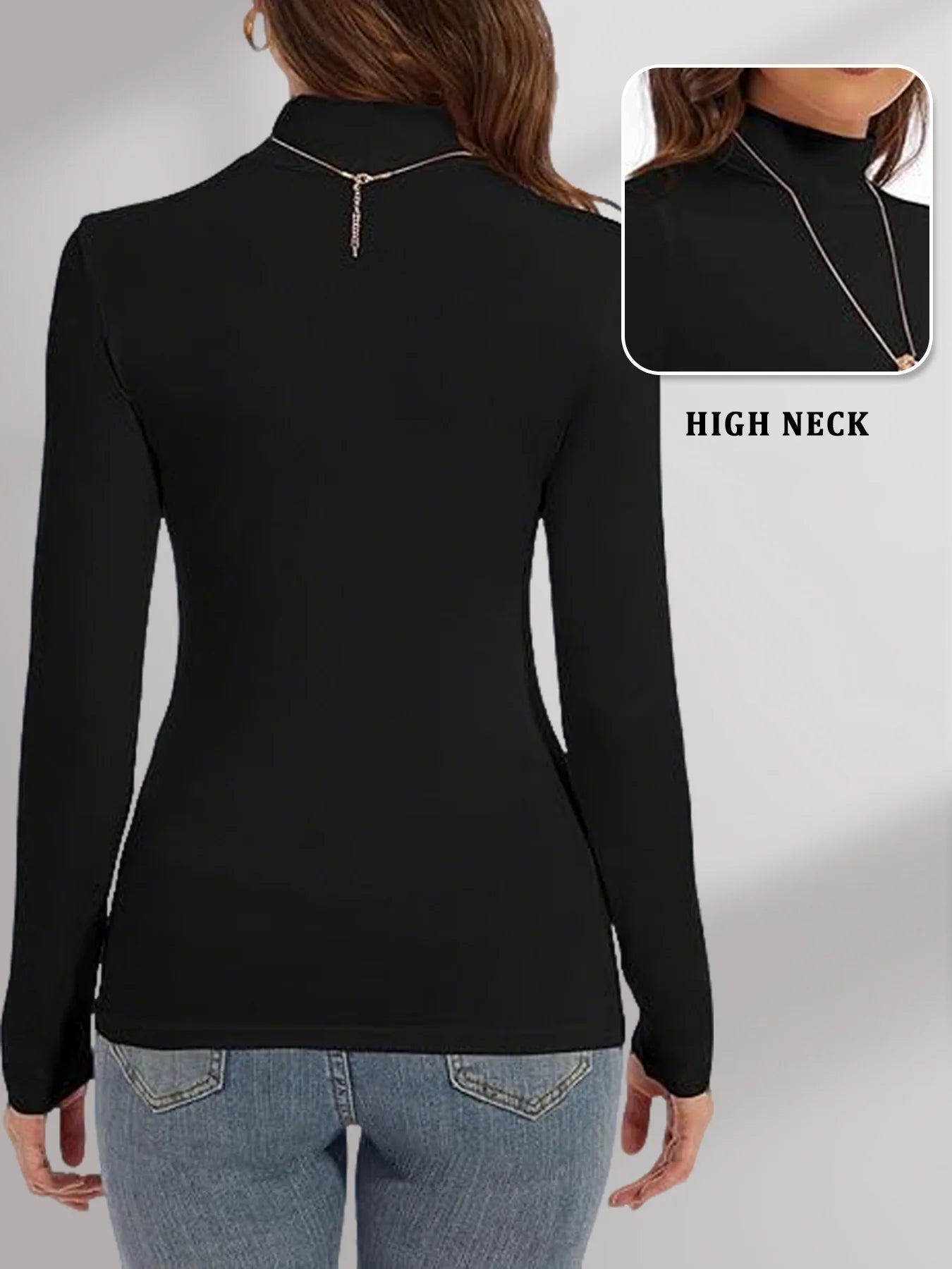 طقم من ٣ قطع ملابس رياضية نسائية بياقة عالية وأكمام طويلة. مريحة للغاية، قابلة للتمدد، لون سادة، كاجوال، مناسبة للتمرين والجري واليوغا.