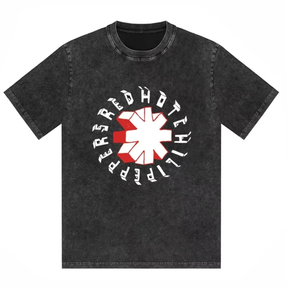 تي شيرت رجالي ونسائي مطبوع عليه شعار فرقة ريد هوت تشيلي بيبرز، مصنوع من القطن المغسول بتصميم هيب هوب، بأكمام قصيرة، ومقاسات كبيرة، مناسب للصيف