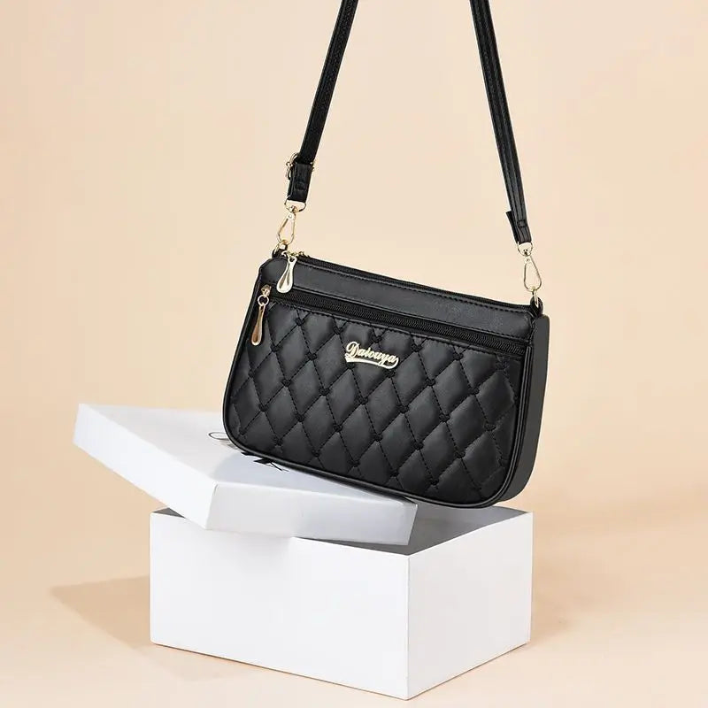 حقيبة كروسبودي من الجلد الصناعي بسحاب، حقيبة كتف عصرية جديدة للنساء، سعة كبيرة، تطريز بخيوط، حقيبة يد صغيرة