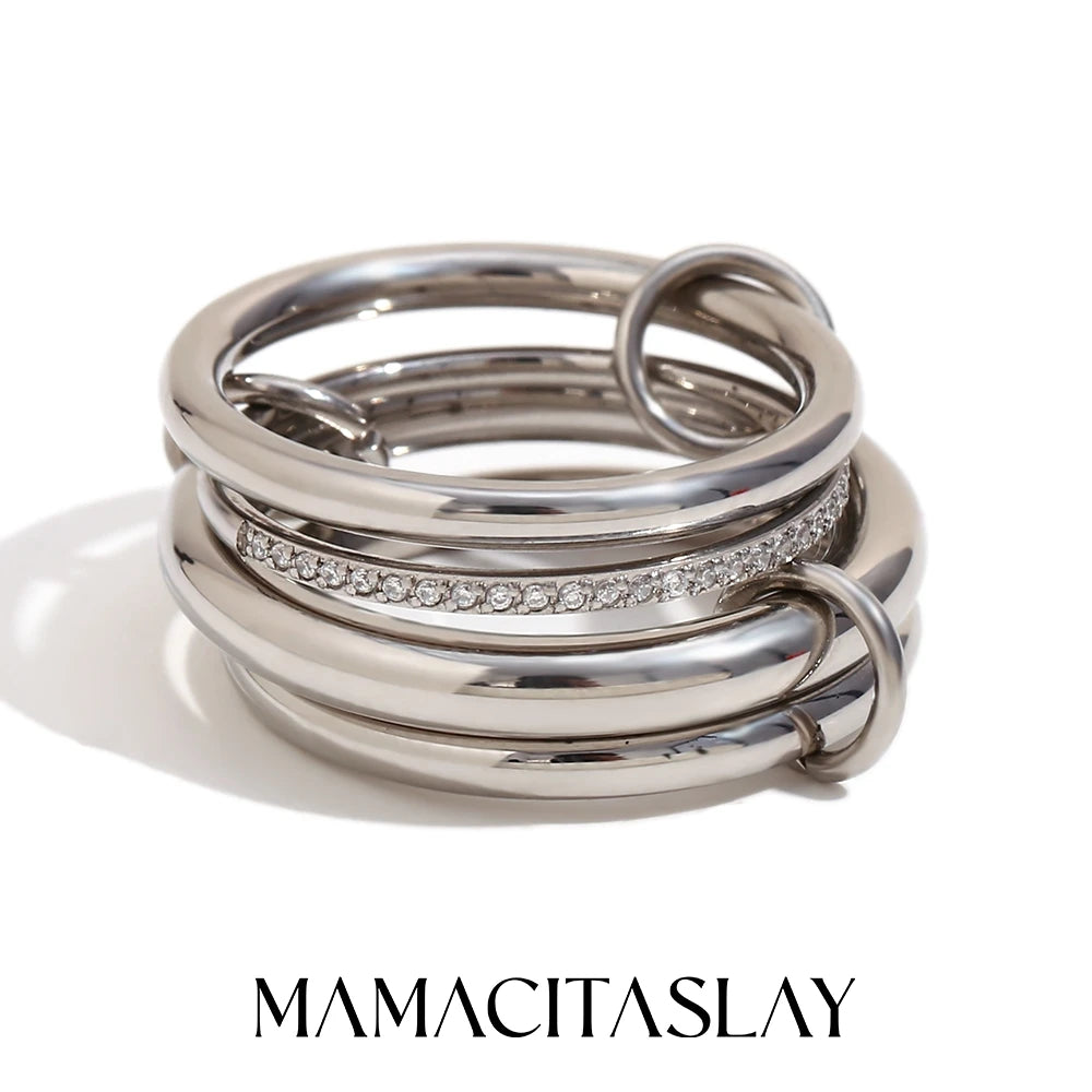 خواتم MamacitaSlay الفريدة الرائعة ذات الثلاثة أو الأربعة أصابع على شكل سلسلة من الفولاذ المقاوم للصدأ، مجوهرات عصرية مقاومة للماء للنساء والرجال، هدايا