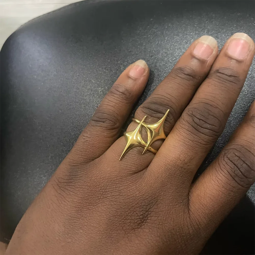 خواتم زهور مفتوحة من الفولاذ المقاوم للصدأ للنساء، مجوهرات زفاف عصرية على شكل قلب، لون ذهبي، خاتم هندسي مجوف، إكسسوارات يومية، هدية