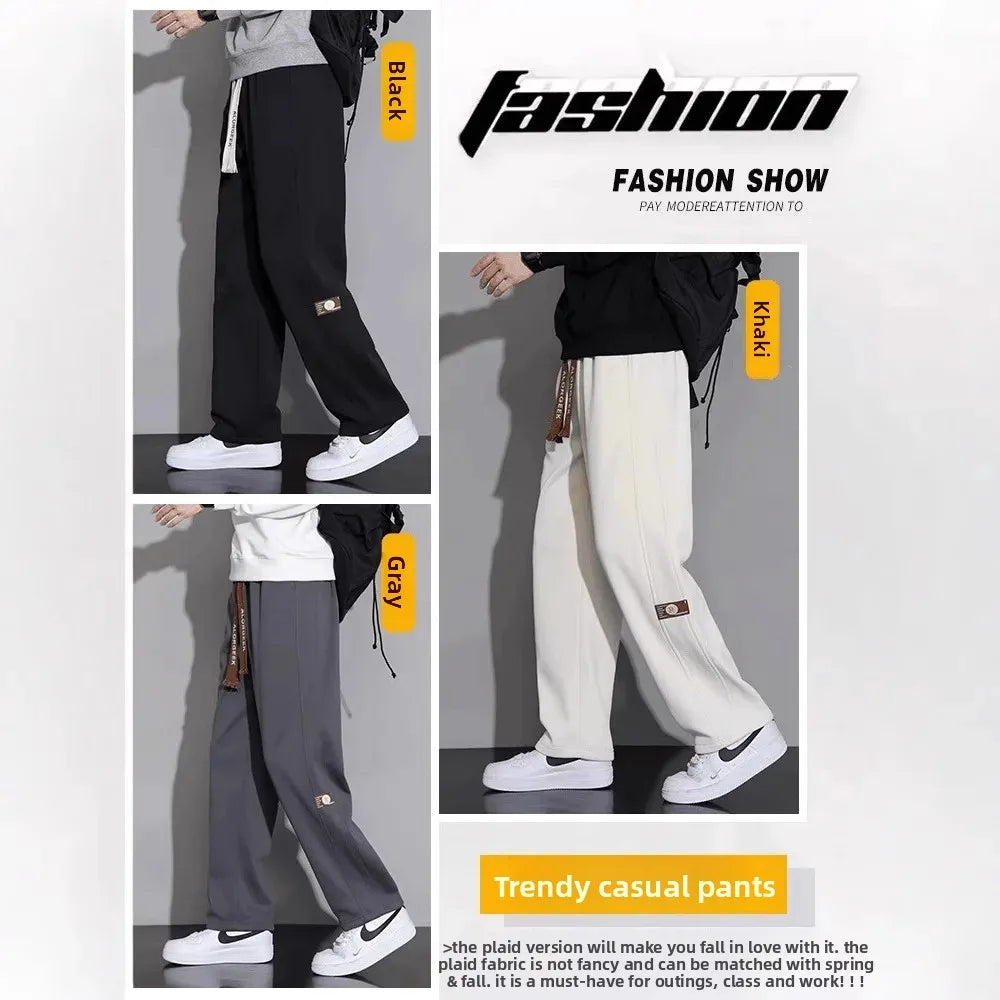 Men's Casual Pants, Men's Spring and Autumn New Style, Hanging Solid Color Sports Pants, Men Loose Straight Leg Wide Leg Pants