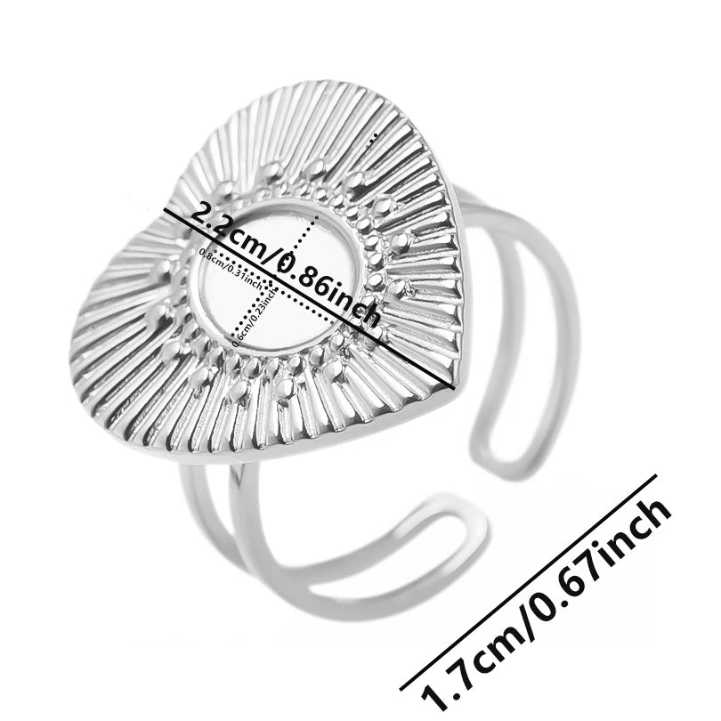 خواتم من الفولاذ المقاوم للصدأ بتصميم هندسي دائري بيضاوي على شكل قلب، قابلة للتعديل، مصنوعة يدويًا، مناسبة للنساء والرجال، بتصميم مفتوح.