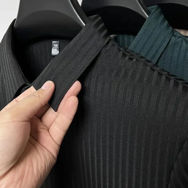 قميص بولو رجالي من الحرير الجليدي، ياقة مجوفة، بأكمام قصيرة، قابل للتهوية، تي شيرت عصري للأعمال، ملابس رجالية، صيف، جديد