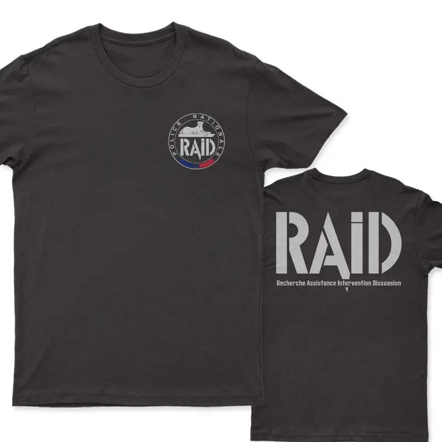 تي شيرت رجالي قطني فاخر بأكمام قصيرة ورقبة دائرية جديد من Recherche Assistance Intervention Dissuasion France RAID Police Tshirt 2024