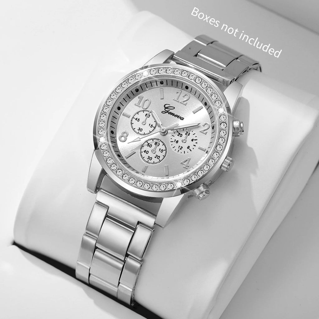 ساعات يد نسائية أنيقة مرصعة بأحجار الراين، سوار من سبيكة معدنية، مينا عربي، تناظرية، كوارتز (بدون علبة)