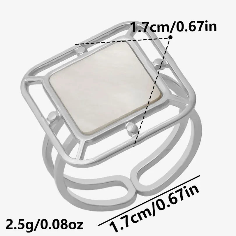 خاتم واحد عصري من الفولاذ المقاوم للصدأ، بتصميم هندسي مستوحى من البحر الطبيعي، مفتوح وسميك، بنمط صدفة بحرية، قطعة واحدة، مجوهرات نسائية عتيقة غير منتظمة