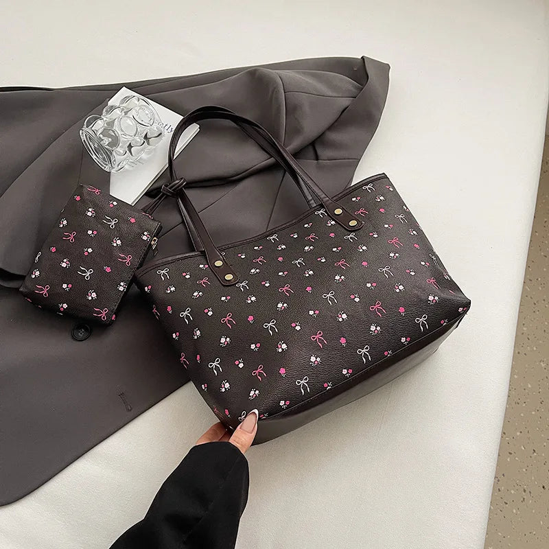 طقم من قطعتين من حقائب الكتف النسائية الأنيقة، مناسبة للتنقلات اليومية والتسوق، حقيبة حمل عملية، حقائب يد نسائية مزودة بمحافظ.