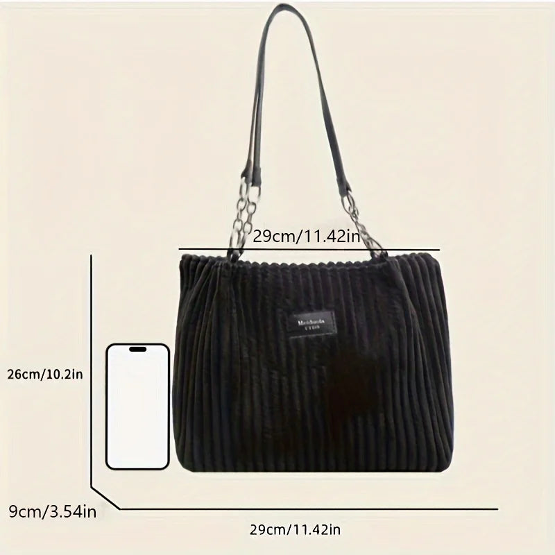 حقيبة توت كبيرة السعة من قماش مخملي مع سلسلة وحقيبة كتف للنساء، بطانة من البوليستر، إغلاق بسحاب، أسود، بيج، كاكي، أخضر