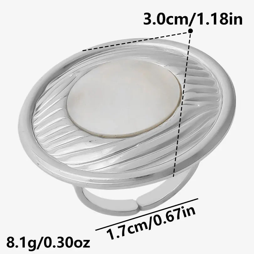 خاتم واحد عصري من الفولاذ المقاوم للصدأ، بتصميم هندسي مستوحى من البحر الطبيعي، مفتوح وسميك، بنمط صدفة بحرية، قطعة واحدة، مجوهرات نسائية عتيقة غير منتظمة