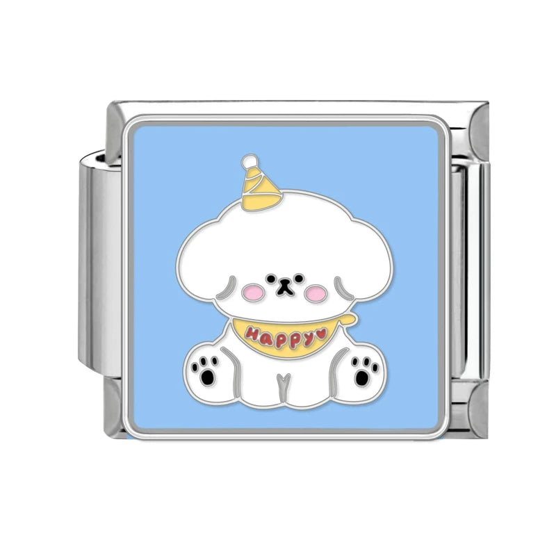 قطعة واحدة من دلايات القط المحظوظ الكرتوني تيدي شيبا إينو الإيطالية تناسب سوار 9 مم من الفولاذ المقاوم للصدأ صناعة المجوهرات بنفسك بالجملة