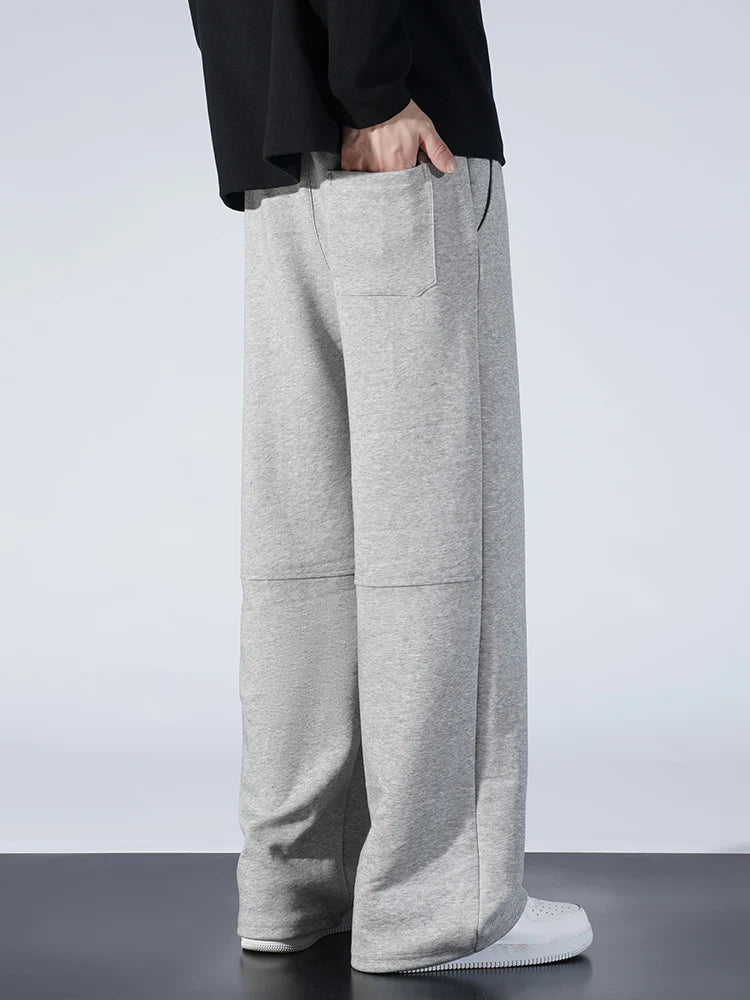 Autumn Men Sweatpants Fashion Splicing Pants Drawstring Wide Leg Neutral Straight Track Pants Cotton Loose Casual Trousers