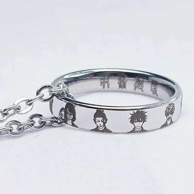 خاتم جوجوتسو كايسن إيتادوري يوجي المصنوع من الفولاذ التيتانيوم للرجال والنساء، خواتم أصابع بسيطة غير رسمية، خاتم لا يتلاشى، قلادة، هدايا جديدة