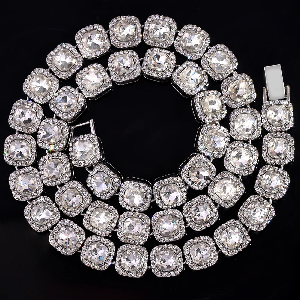 قلادة من سلسلة ربط كوبية مرصعة بالألماس المثلجة للرجال والنساء، قلادة كوبية مرصعة بأحجار الراين بتصميم معين الهيب هوب، سلسلة تنس، مجوهرات كهدية