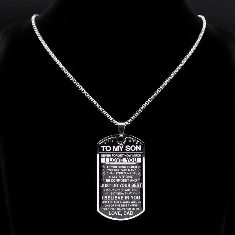 To My Son I Love You Pendant Necklace Stainless Steel Dog Tag Letters Chain Necklaces Gift Jewelry Love Dad Inspiration Kids