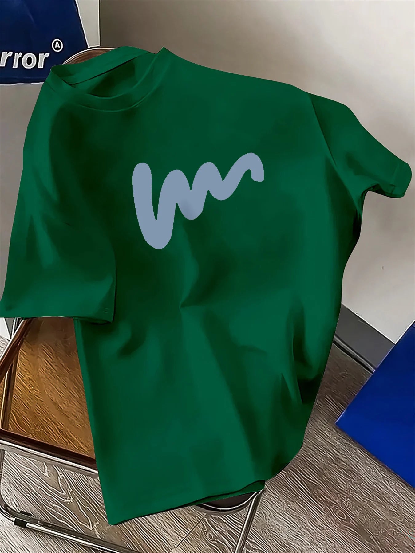 تيشيرت صيفي رجالي قطني 100%، مريح، فضفاض، واسع، مطبوع عليه نقش إبداعي، رياضي، بياقة دائرية وأكمام قصيرة