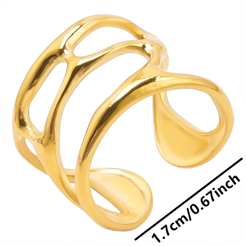 خواتم من الفولاذ المقاوم للصدأ مطلية بالذهب الحقيقي، 1/5 قطع/مجموعة، إكسسوارات للنساء والرجال، خاتم مفتوح قابل للتعديل بتصميم فراشة وقلب سميك
