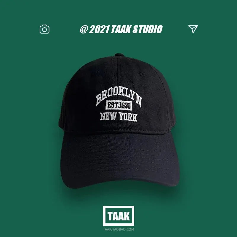 قبعة بيسبول نسائية للربيع والصيف، النسخة الكورية، شارع إنس، مطرزة بحروف عنابية، قبعة صيفية للرجال