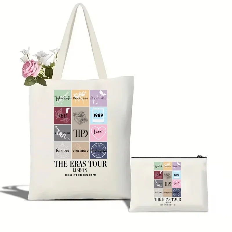 حقيبة تسوق مطبوعة عليها عبارة "Taylor New The Eras Tour Y2K" وحقيبة قماشية من إصدار Taylors وحقيبة تسوق من TTPD The Eras Tour وحقيبة تسوق من Swiftie وهدية من TS Merch