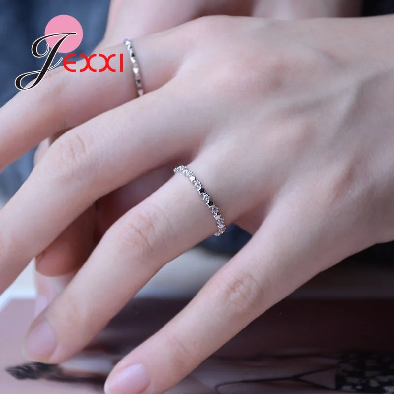 خاتم فاخر أصلي رقيق من الفضة الخالصة عيار 925 بتصميم نجوم إبرية، مرصع بأحجار الزركونيا المكعبة الشفافة الأصلية، هدية زفاف مثالية للنساء