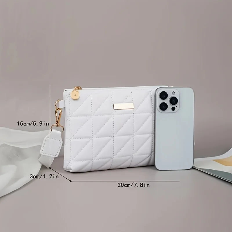 حقيبة كتف/كروس/يد أنيقة مخططة مع إكسسوارات معدنية دقيقة، وسحاب للإغلاق، وحقيبة متعددة الوظائف للاستخدام اليومي