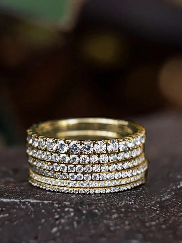 خاتم فضة إسترليني عيار 925 فاخر وأنيق مرصع بالكامل بالزركون، متوفر بأحجام 1.4 مم، 1.6 مم، و1.8 مم، مناسب للنساء لحفلات الخطوبة والزفاف، مجوهرات راقية عالية الجودة