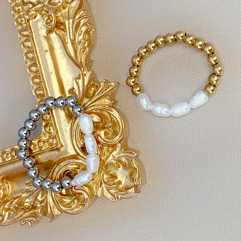 خاتم أنيق من لؤلؤ المياه العذبة مع خرز من الفولاذ المقاوم للصدأ، خواتم زفاف عصرية مصنوعة يدويًا للنساء والفتيات، متوفرة بالجملة