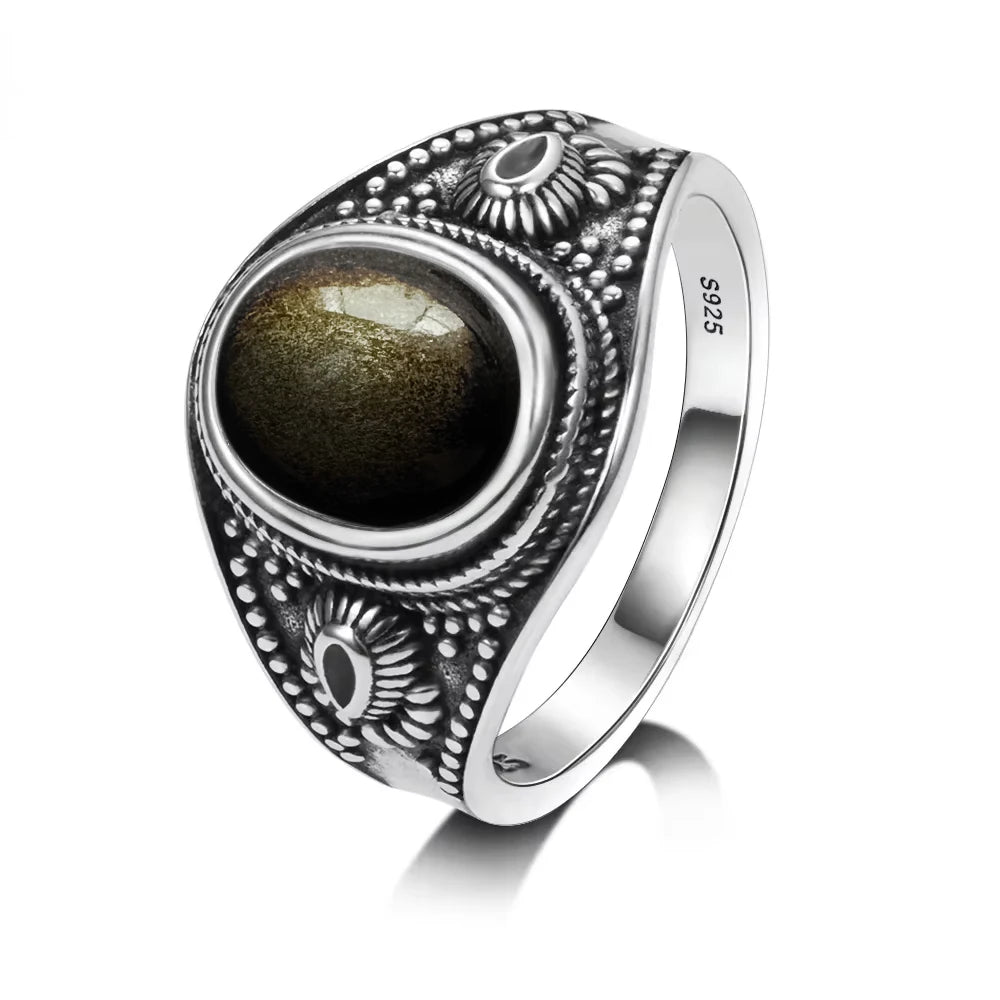خواتم عتيقة من الفضة الإسترلينية عيار 925، خواتم بيضاوية الشكل مقاس 8×10 مم، مصنوعة من حجر العقيق الأسود الطبيعي، مجوهرات فاخرة للرجال والنساء، خواتم من حجر الرودوكروزيت