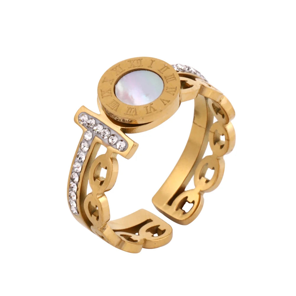 خاتم نسائي من الفولاذ المقاوم للصدأ من كرينج كوكو، قابل للتعديل، بتصميم شجرة الحياة، مرصع بأحجار الراين، خاتم أنيق للمواعدة للنساء