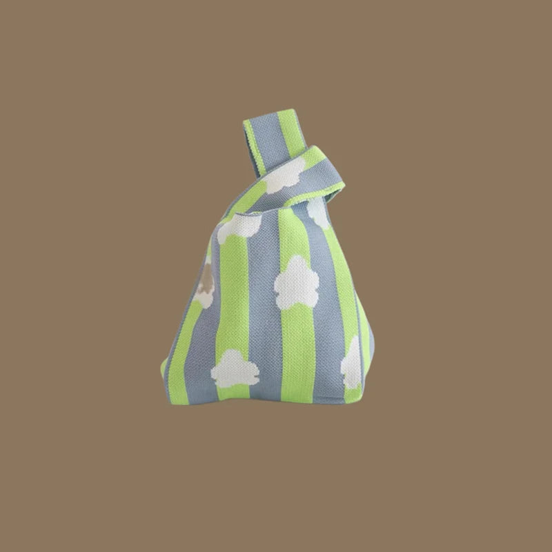 حقائب يد نسائية أنيقة مصنوعة يدويًا محبوكة، حقيبة معصم صغيرة بعقدة، حقيبة تسوق كورية كاجوال قابلة لإعادة الاستخدام