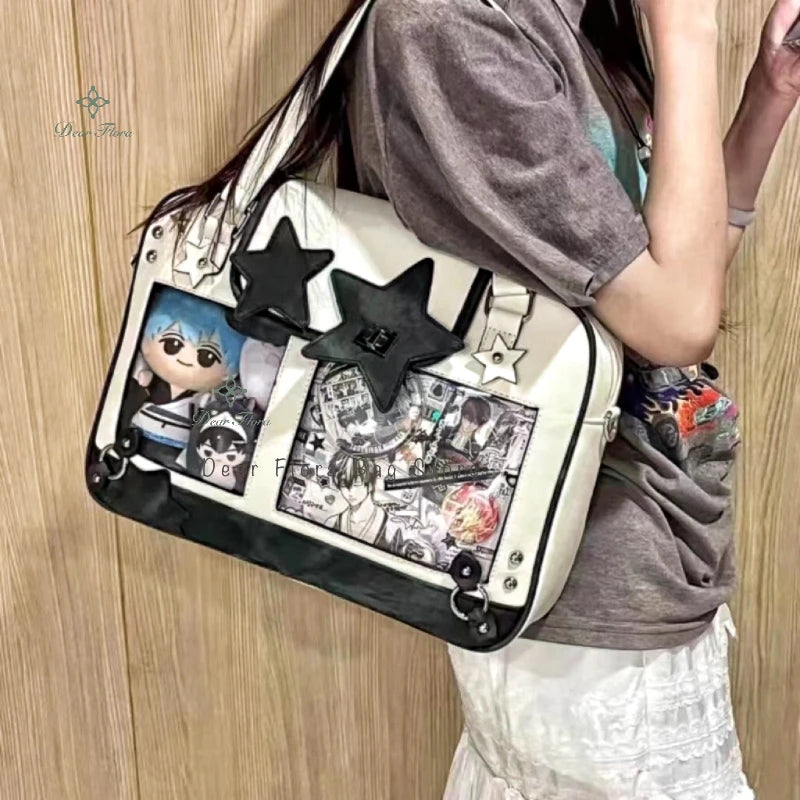 حقيبة Y2K Trendy Star Ita Bag من Lolita Girl ذات الجيب الشفاف وحقيبة كروس أنيقة للنساء حقيبة كتف أنيقة ومحفظة وحقيبة يد