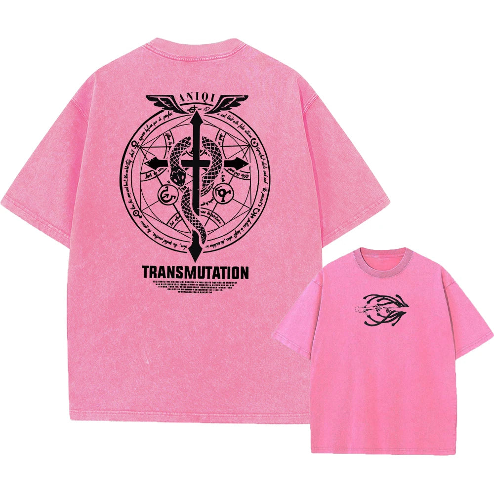 تي شيرت رجالي مطبوع عليه أنمي Fullmetal Alchemist Acid، نمط هاراجوكو ريترو، ملابس الشارع، أداء، بأكمام قصيرة، للجنسين