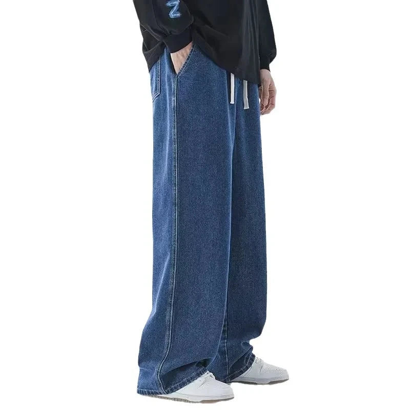 2025 New Streetwear Loose Jeans Men Korean Style Fashion Loose Straight Wide Leg Pants Men's Brand Clothing Black Light Blue