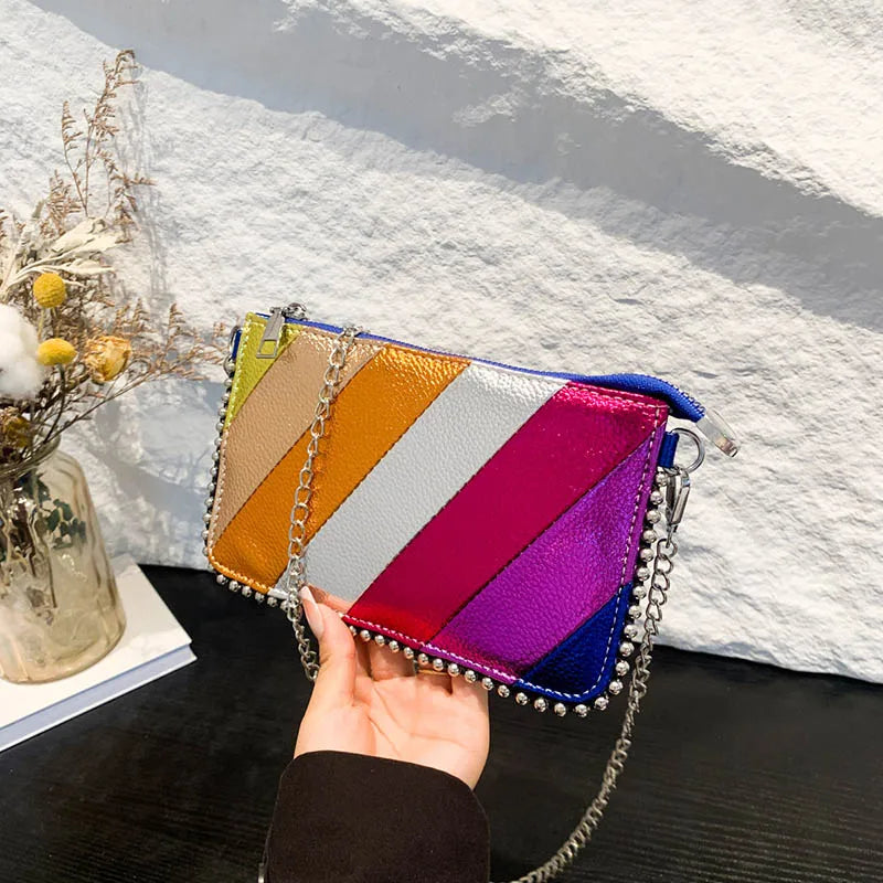 حقائب كروس بودي بتصميم بلون واحد للنساء، سلسلة أنيقة، محفظة للهاتف المحمول، حقيبة كتف أنيقة، حقيبة كتف رئيسية للنساء