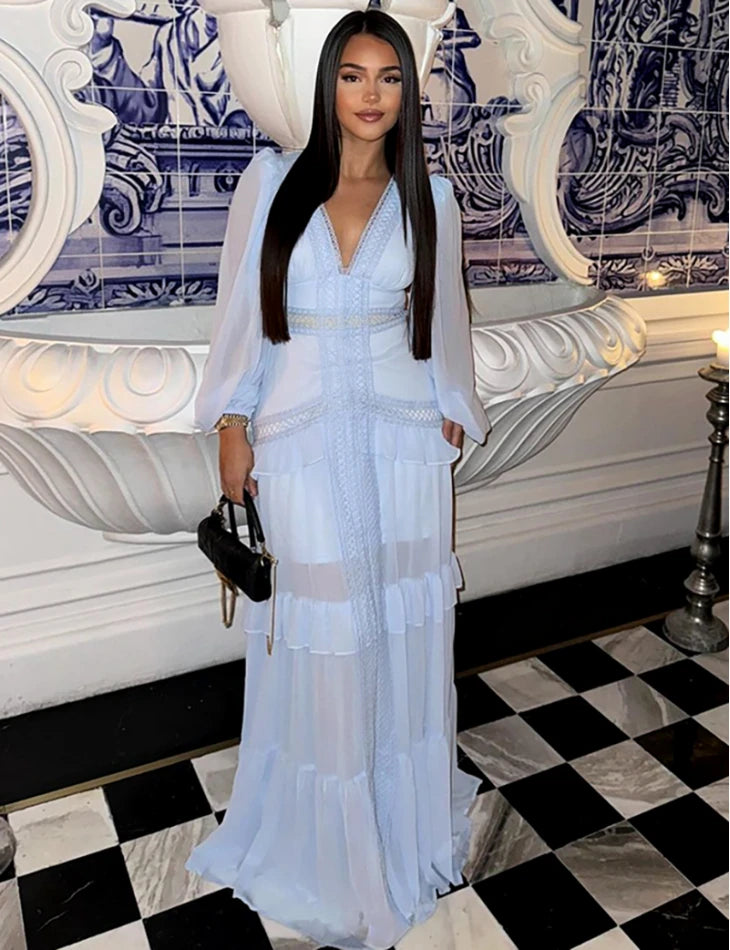 Women’s Long Dress Long Sleeve V-neck Maxi Dresses 2024 Autumn and Winter New in Dresses Party Evening Dresses for Women