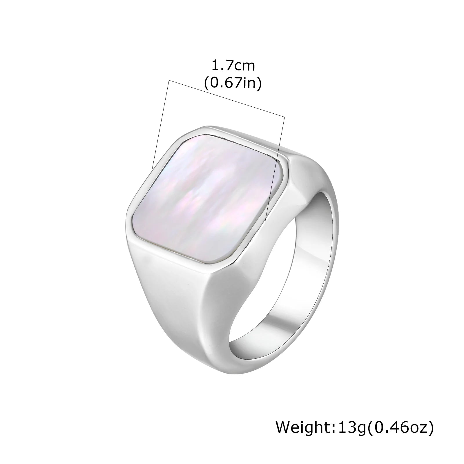 Trendy Punk Abalone Shell Stainless Steel Chunky Signet Ring for Men, Waterproof Hip Hop Party Finger Jewelry Size7 8 9 10 11 12