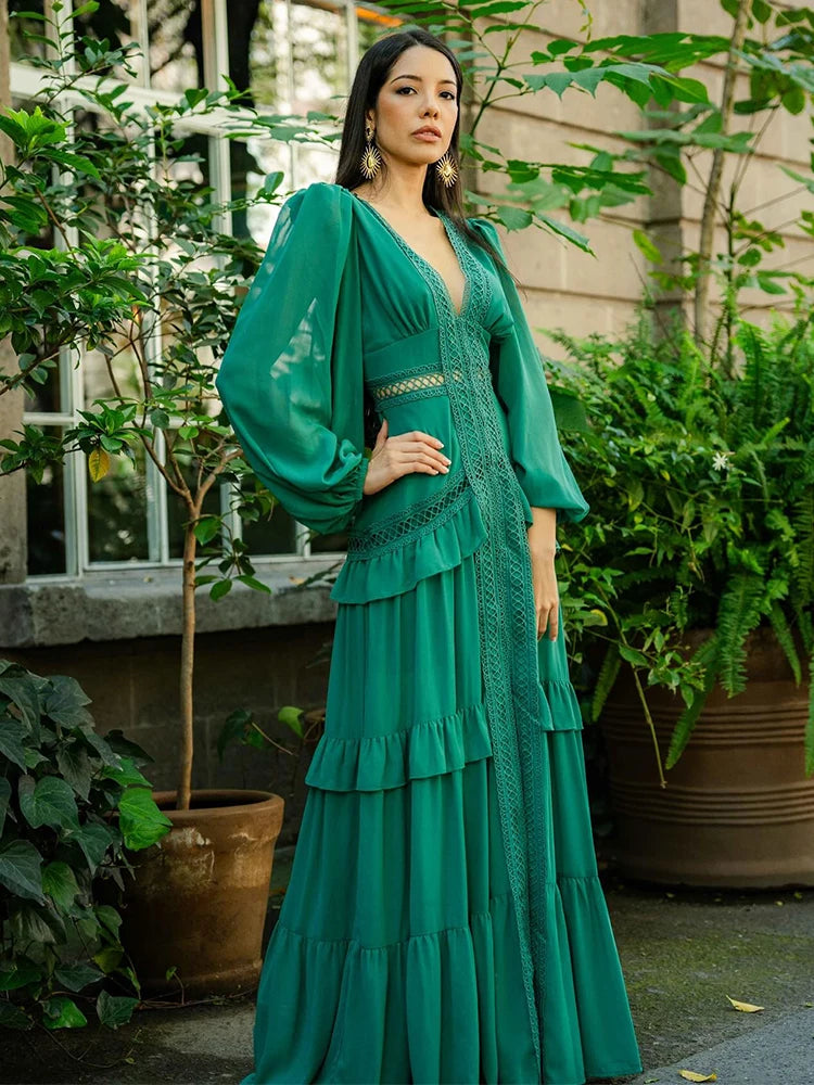 Women’s Long Dress Long Sleeve V-neck Maxi Dresses 2024 Autumn and Winter New in Dresses Party Evening Dresses for Women